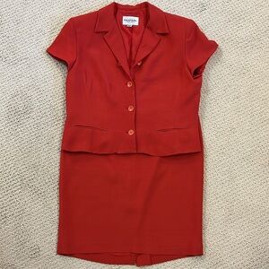 Emanuel Ungaro Vintage 1980s Red Twill Tailored Skirt Suit Set Avant Garde 12/46